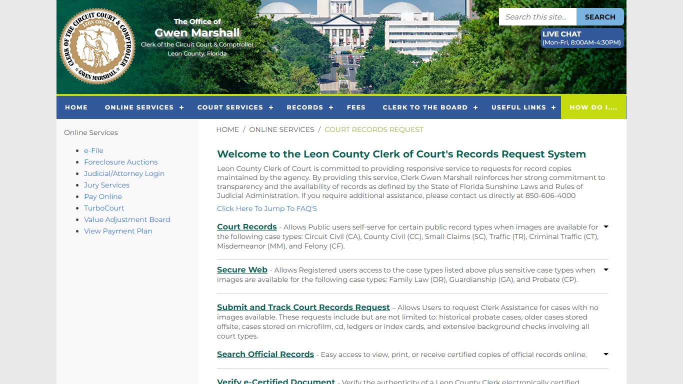 Welcome to the Leon County Clerk of Court's Records Request System